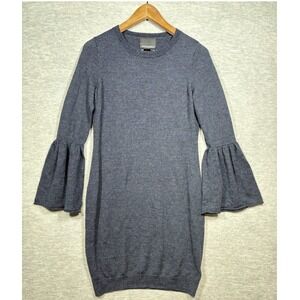 Cynthia Rowley Womens Sweater Dress S Blue Extra Fine Merino Wool Bell Sleeve